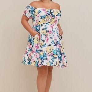 Torrid Mini Gauze Puff Sleeve Skater Dress White Floral